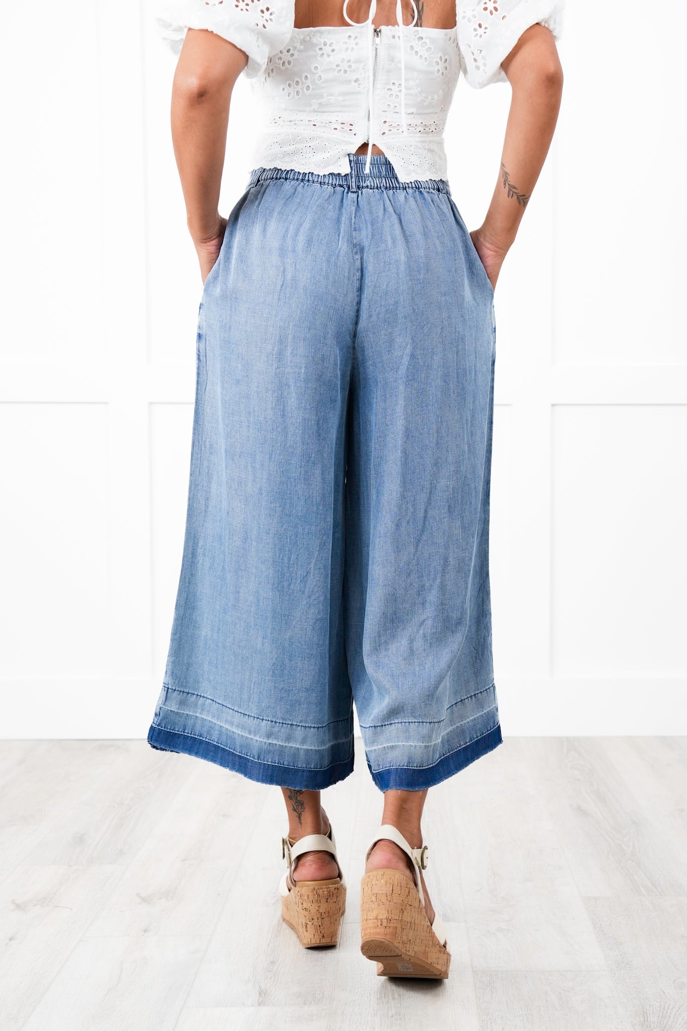 Mineral Wash Wide Leg Cropped Pants