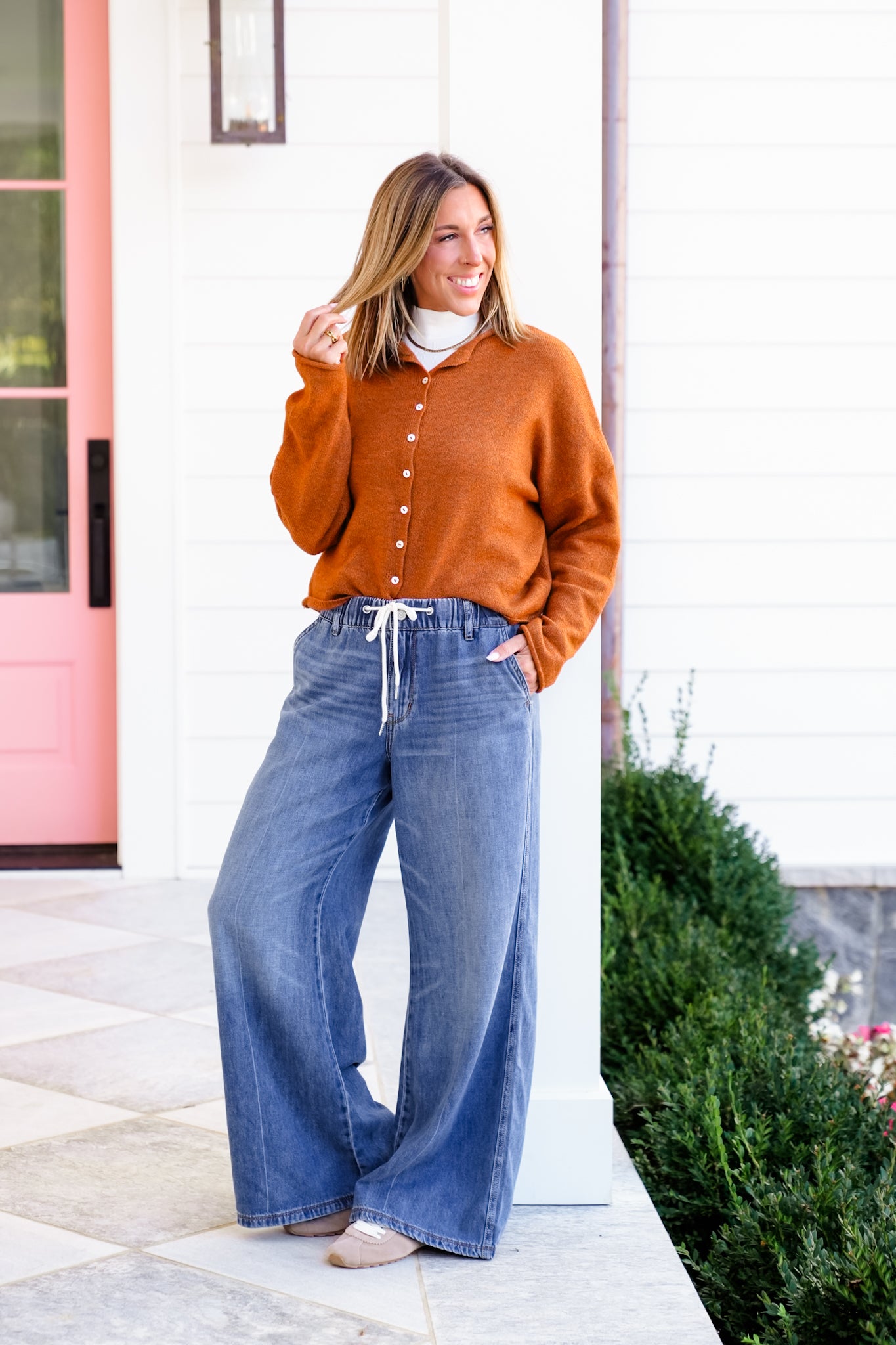 Judy Blue High Rise Dark Wash Elastic Waistband Featherweight Palazzo Jeans