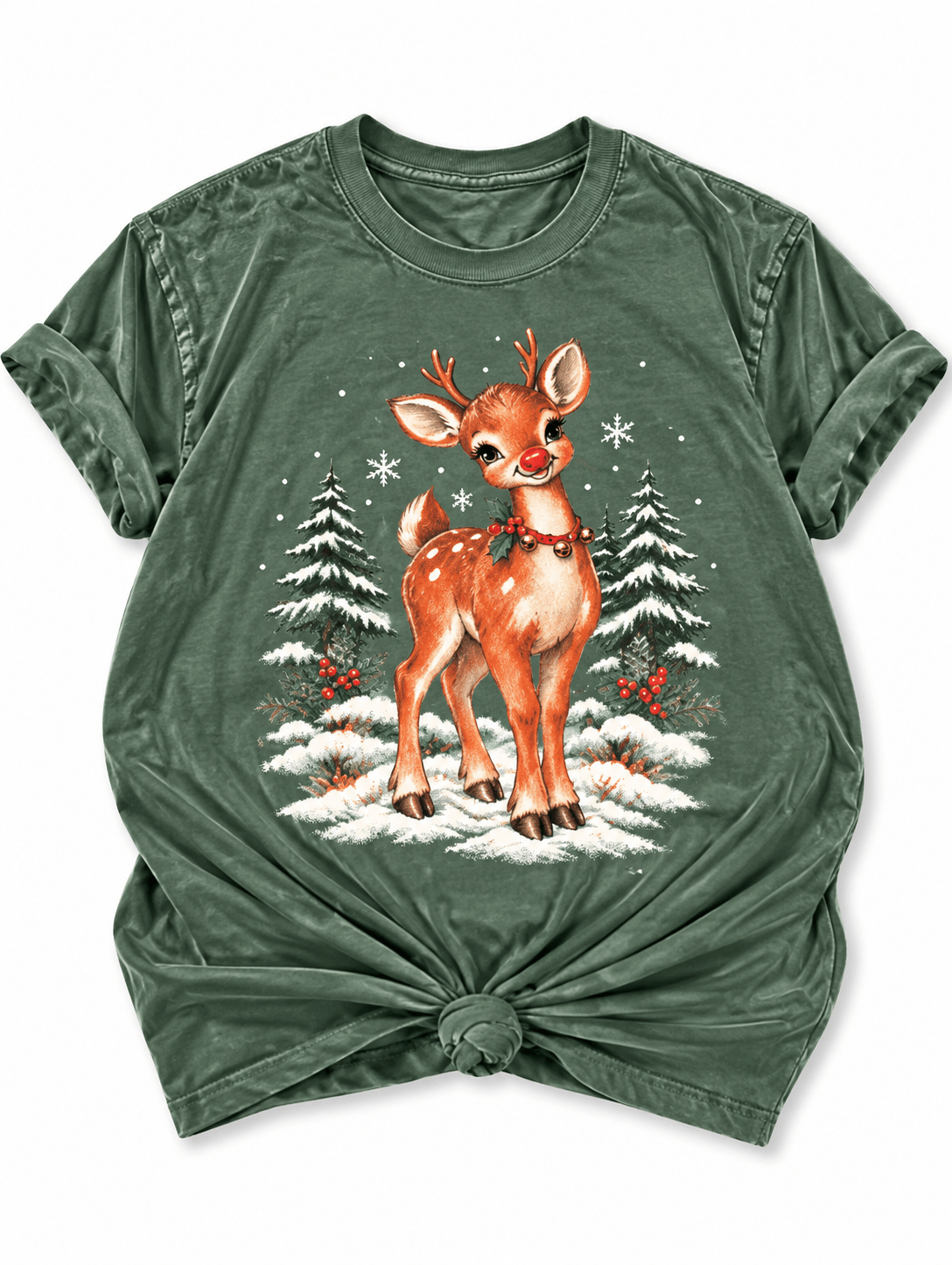 Plus/Reg Short Sleeve Classic Christmas Reindeer Graphic Tee - Freckled Poppy