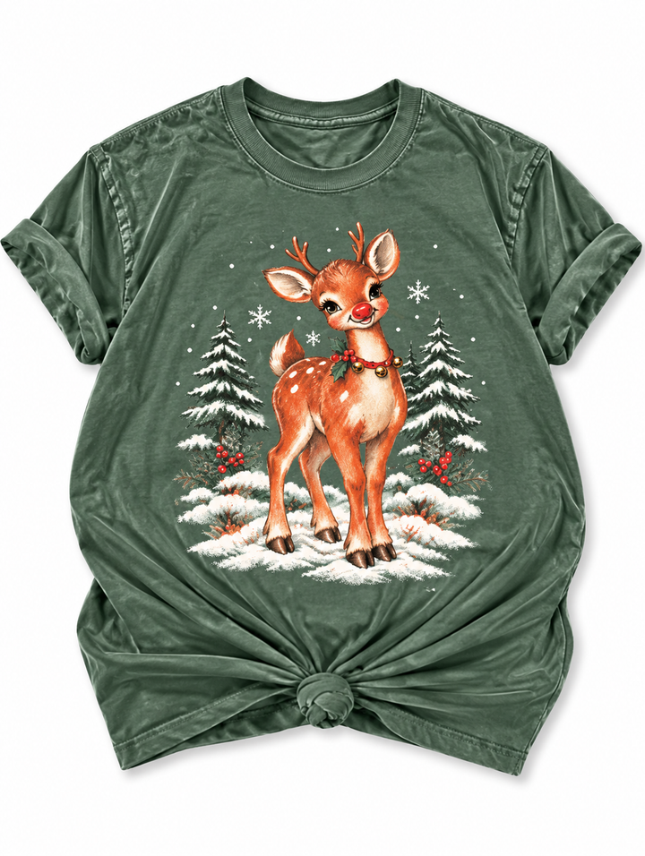 Plus/Reg Short Sleeve Classic Christmas Reindeer Graphic Tee