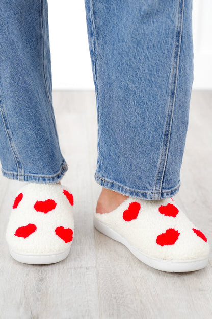 MIA Heart Patterned Fuzzy Slippers