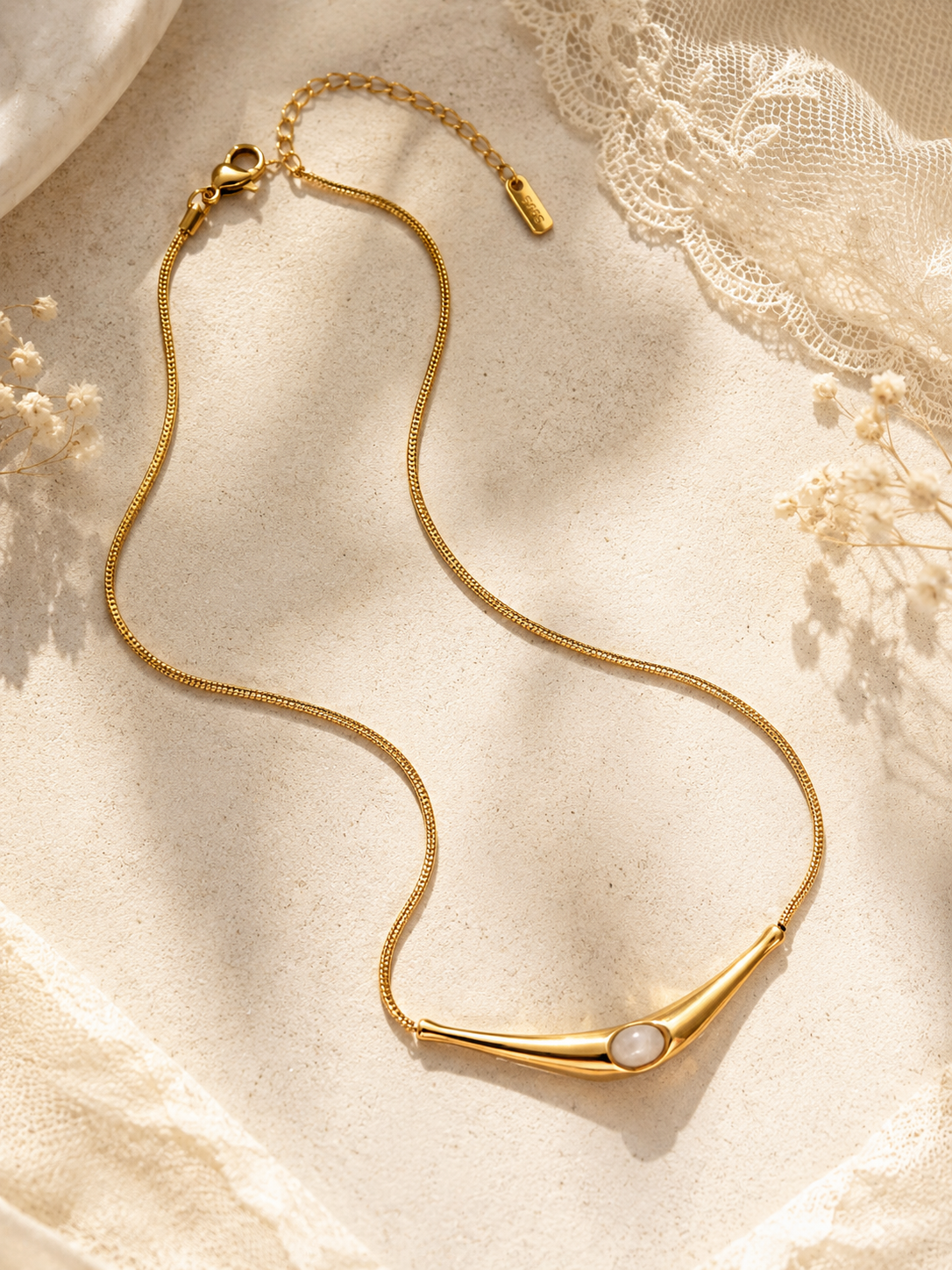 Gold Pendant Necklace with Opal Detail