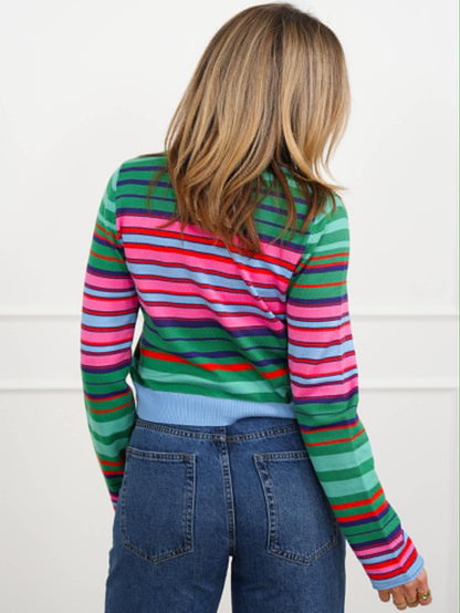 Multi Color Striped Long Sleeve Button Down Cardigan