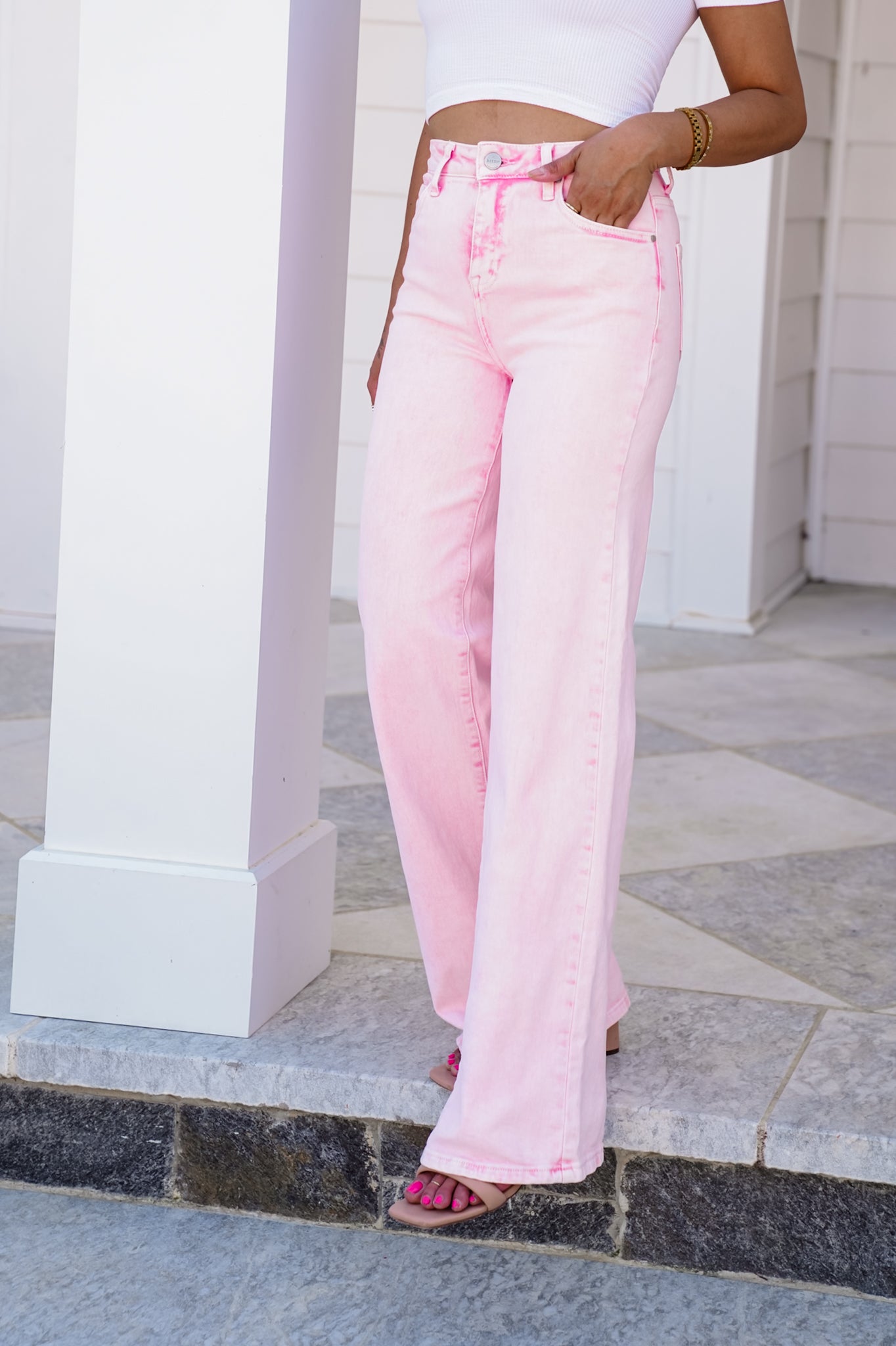 FP x Risen High Rise Acid Pink Tummy Control Wide Leg Jeans