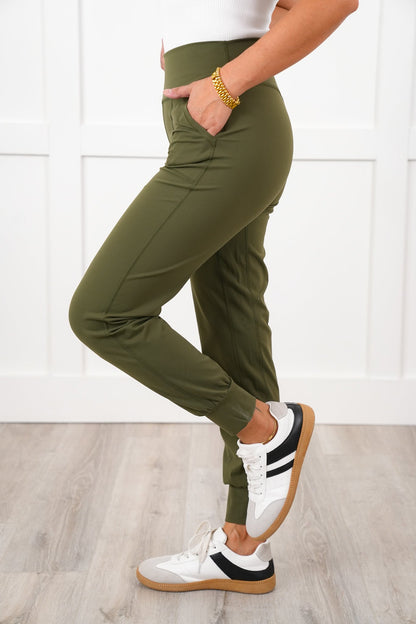 Plus/Reg Solid Elastic High Waisted Joggers