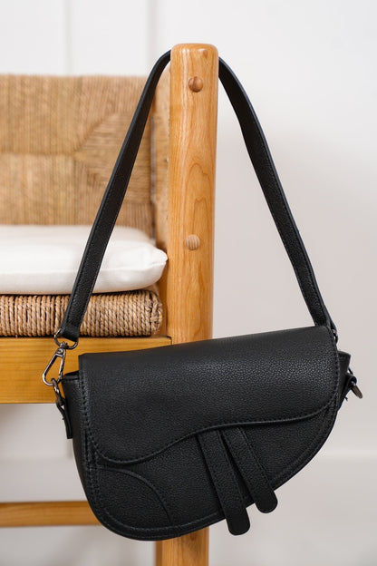 Black Vegan Leather Asymmetrical Saddle Bag