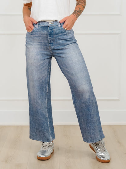 Medium Wash High Rise Straight Leg French Terry Jeans