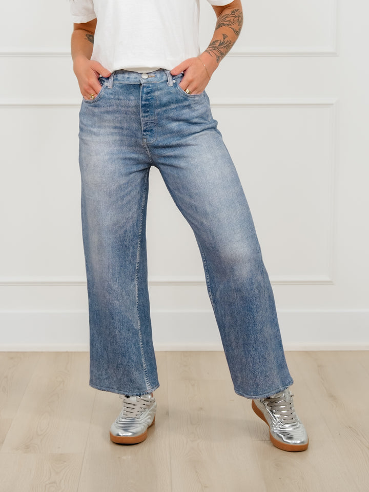 Medium Wash High Rise Straight Leg French Terry Jeans
