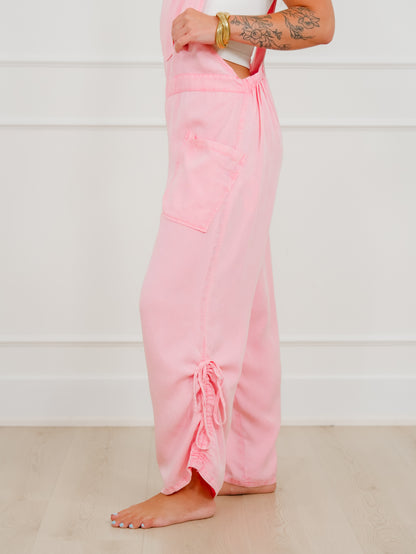 Sleeveless Mineral Washed Wide Leg Jumpsuits