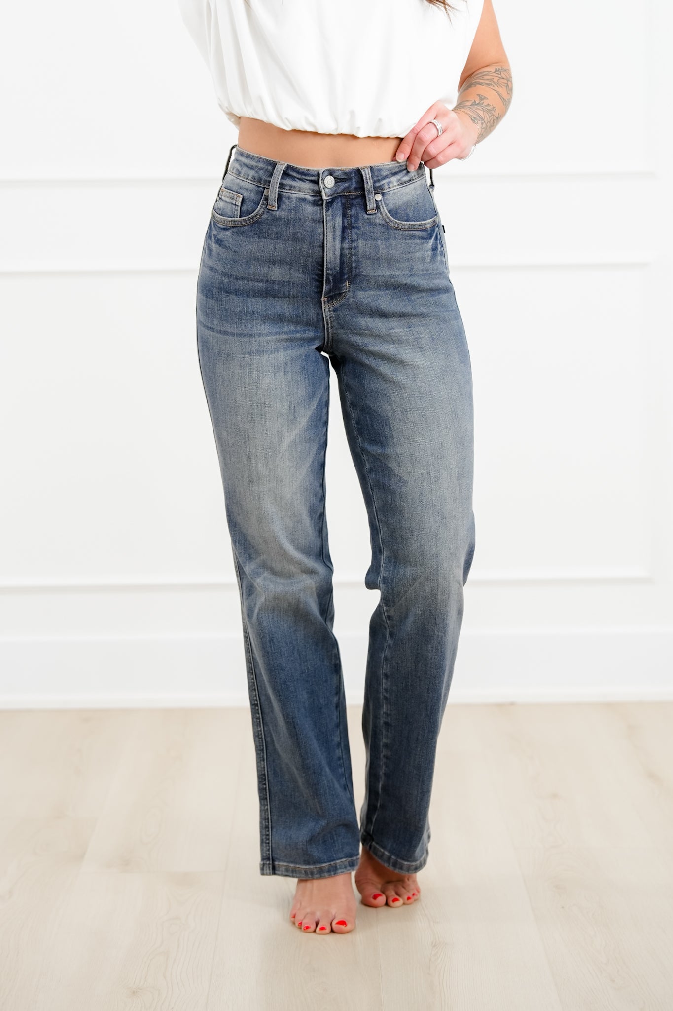Judy Blue Keeping it Straight High Rise Medium Wash Tummy Control Straight Leg Jeans