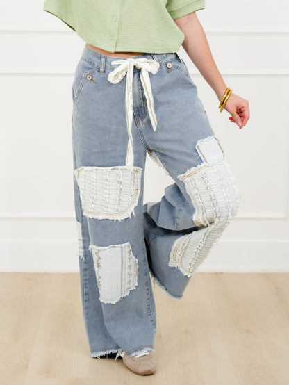 POL Vintage Patchwork Wide Leg Pants