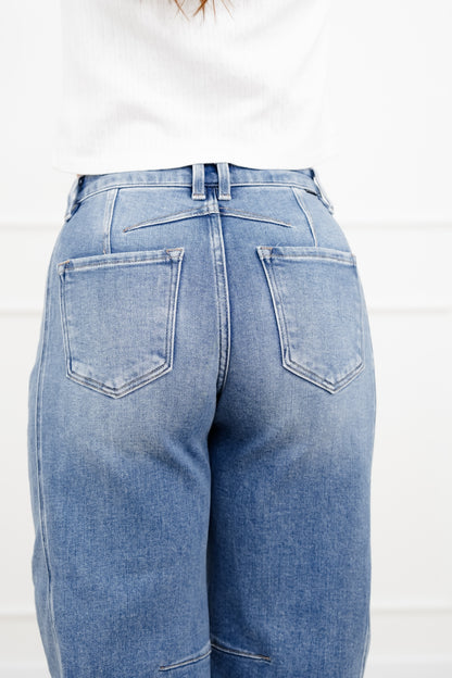 Restock! Risen The Hollis Rise Medium Wash Boyfriend Cuffed Barrel Jeans