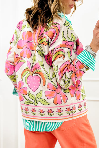 Floral Print Long Sleeve Button Down Cardigan