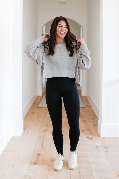 Waffle Knit Long Sleeve Front Cropped Top