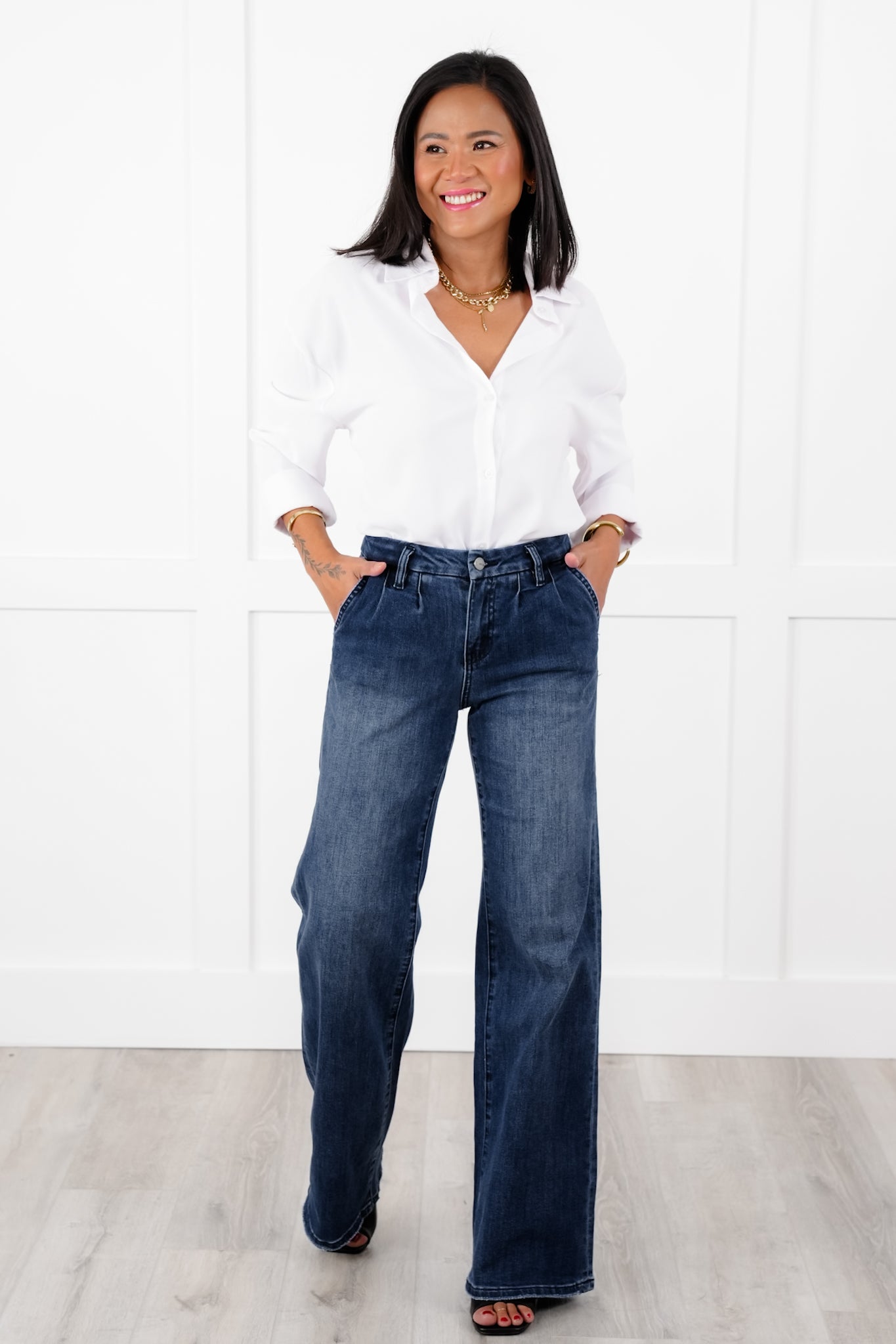 Mica High Rise Dark Wash Wide Leg Jeans