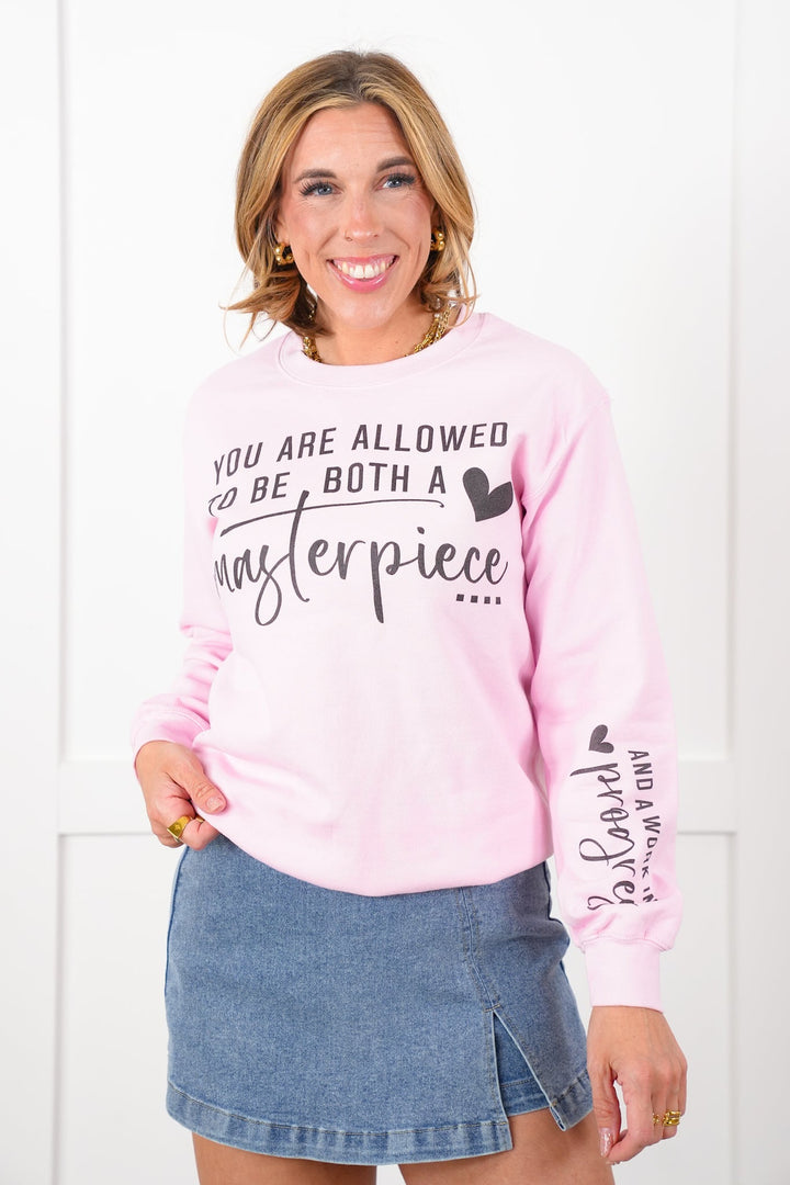 Plus/Reg Long Sleeve "You Are Allowed To Be Both A Masterpiece" Graphic Sweatshirt