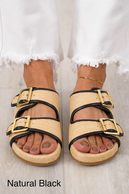 MIA Raffia Sandal with Adjustable Buckle Straps