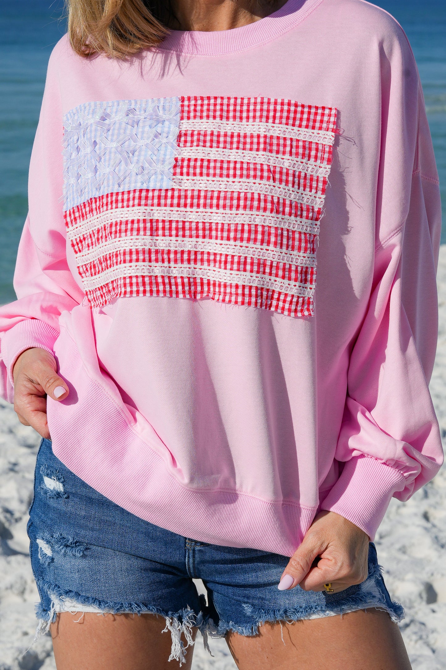 Long Sleeve Lace American Flag Pullover Sweatshirt