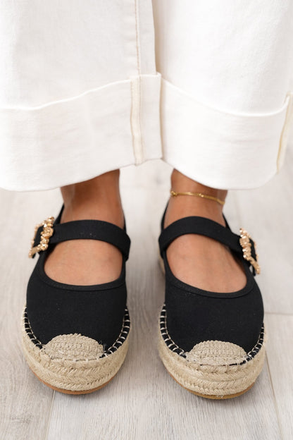 Stylish Platform Espadrille Flats with Gold Buckle Accent