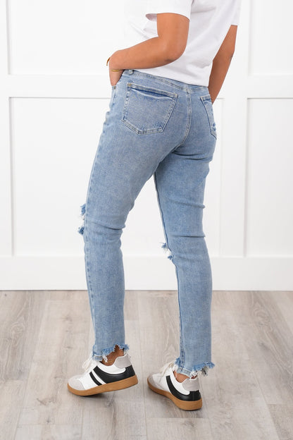 Special A High Rise Light Wash Distressed Relaxed Straight Leg Jeans