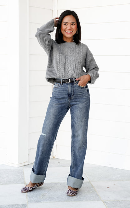 Judy Blue Straighten Up High Rise Medium Wash Tummy Control Raw Hem Straight Leg Jeans