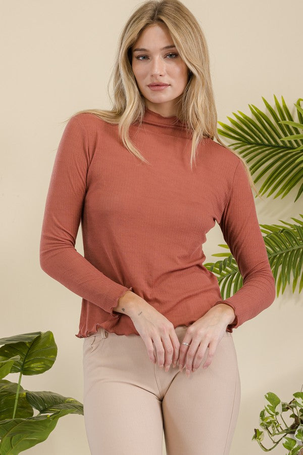 Door Buster! Ribbed Long Sleeve Mock Turtle Neck Top