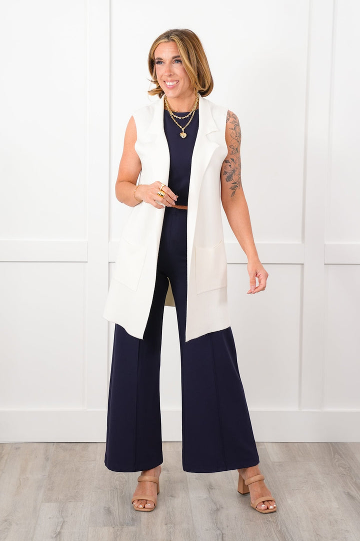 Ivory Sleeveless Open Front Long Cardigan