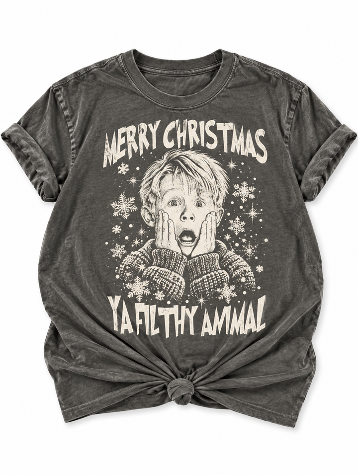Plus/Reg Short Sleeve "Merry Christmas You Filthy Animal" Graphic Tee