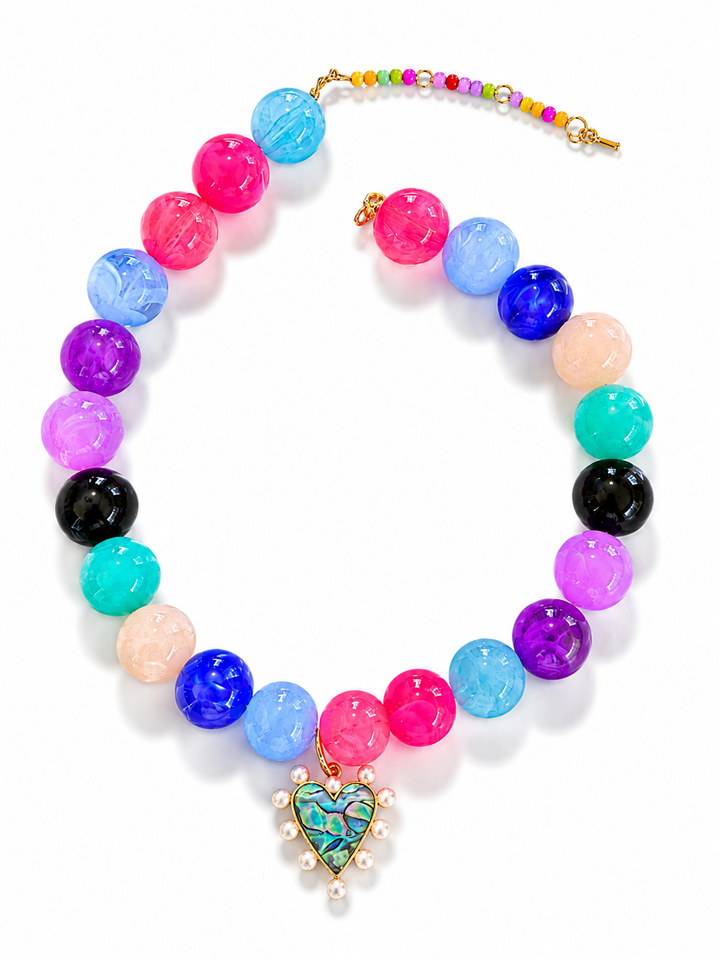 Gemelli Agnes Beaded Heart Charm Necklace
