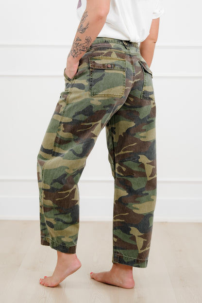 Risen Mid Rise Camo Ankle Barrel Pants