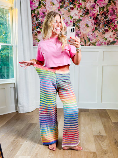 Rainbow Stripe Elastic Waist Sweater Pants