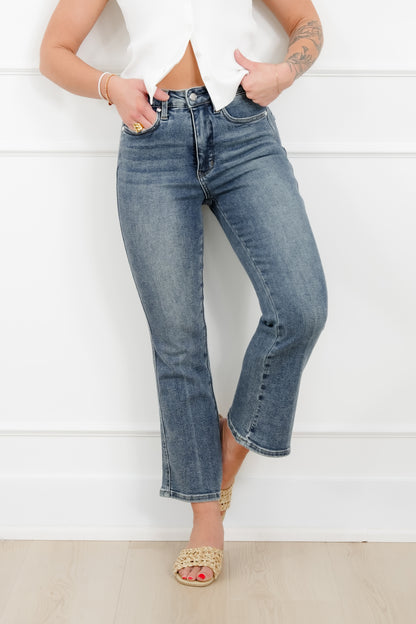 Judy Blue High Rise Medium Wash Tummy Control Kick Flare Jeans