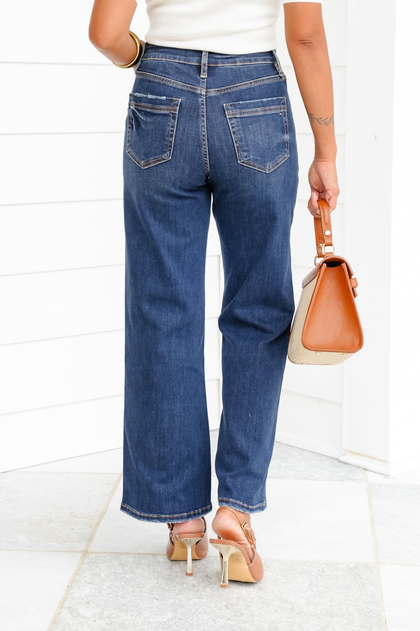 Mica High Rise Dark Wash Wide Leg Jeans with Patch Pockets