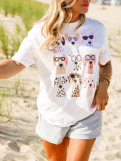 Plus/Reg Short Sleeve Dog Print Graphic Tee - Freckled Poppy