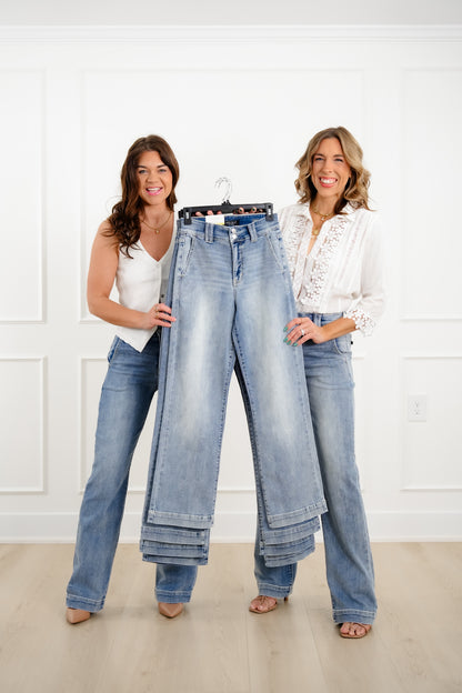 Judy Blue The Destiny High Rise Light Wash Multiple Inseam Wide Leg Trouser Jeans