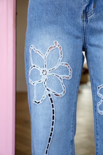 Floral Embroidered Straight Leg Jeans