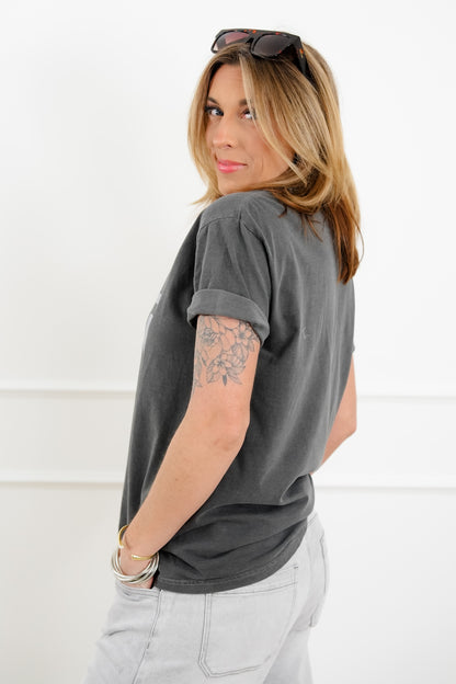 Plus/Reg Short Sleeve Washed Grey "Homebody" Graphic Tee