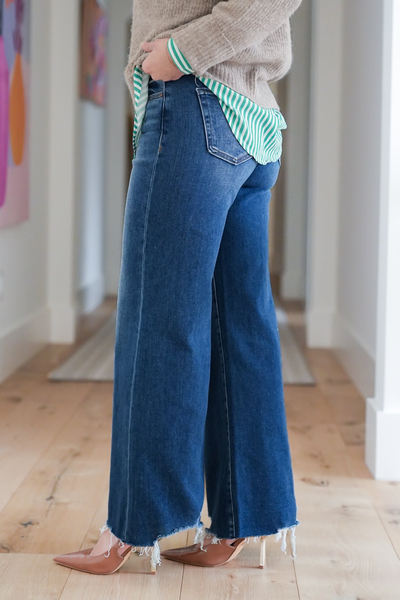 Risen High Rise Dark Wash Wide Leg Jeans