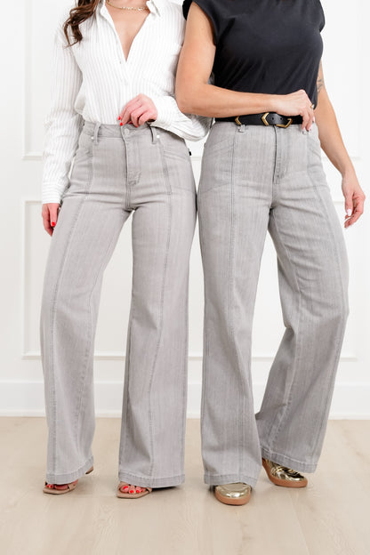 Judy Blue The Anastasia Multi Inseam High Rise Grey Retro Wide Leg Jeans