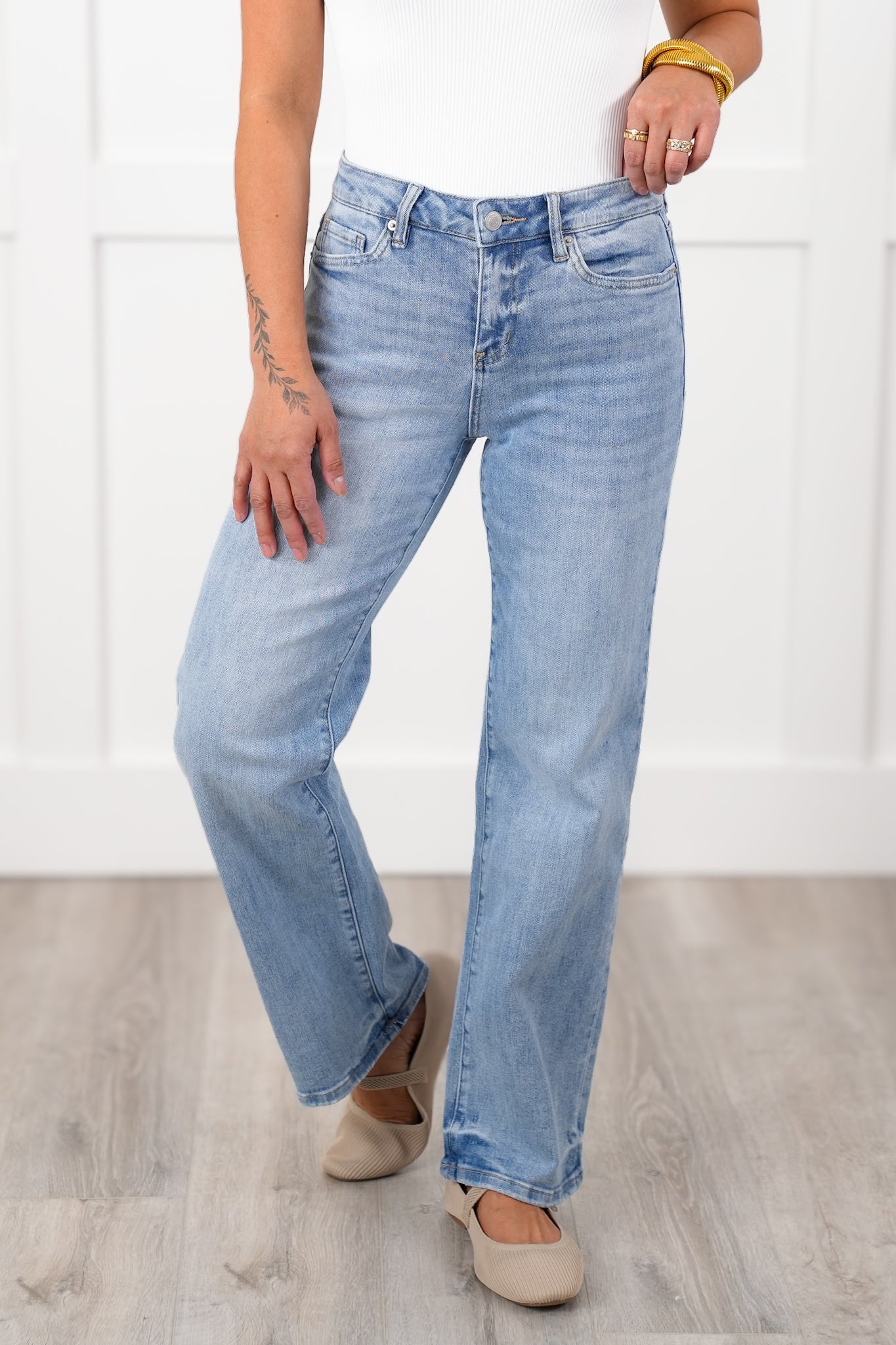 Mica Mid Rise Medium Wash Loose Fit Straight Leg Ankle Jeans