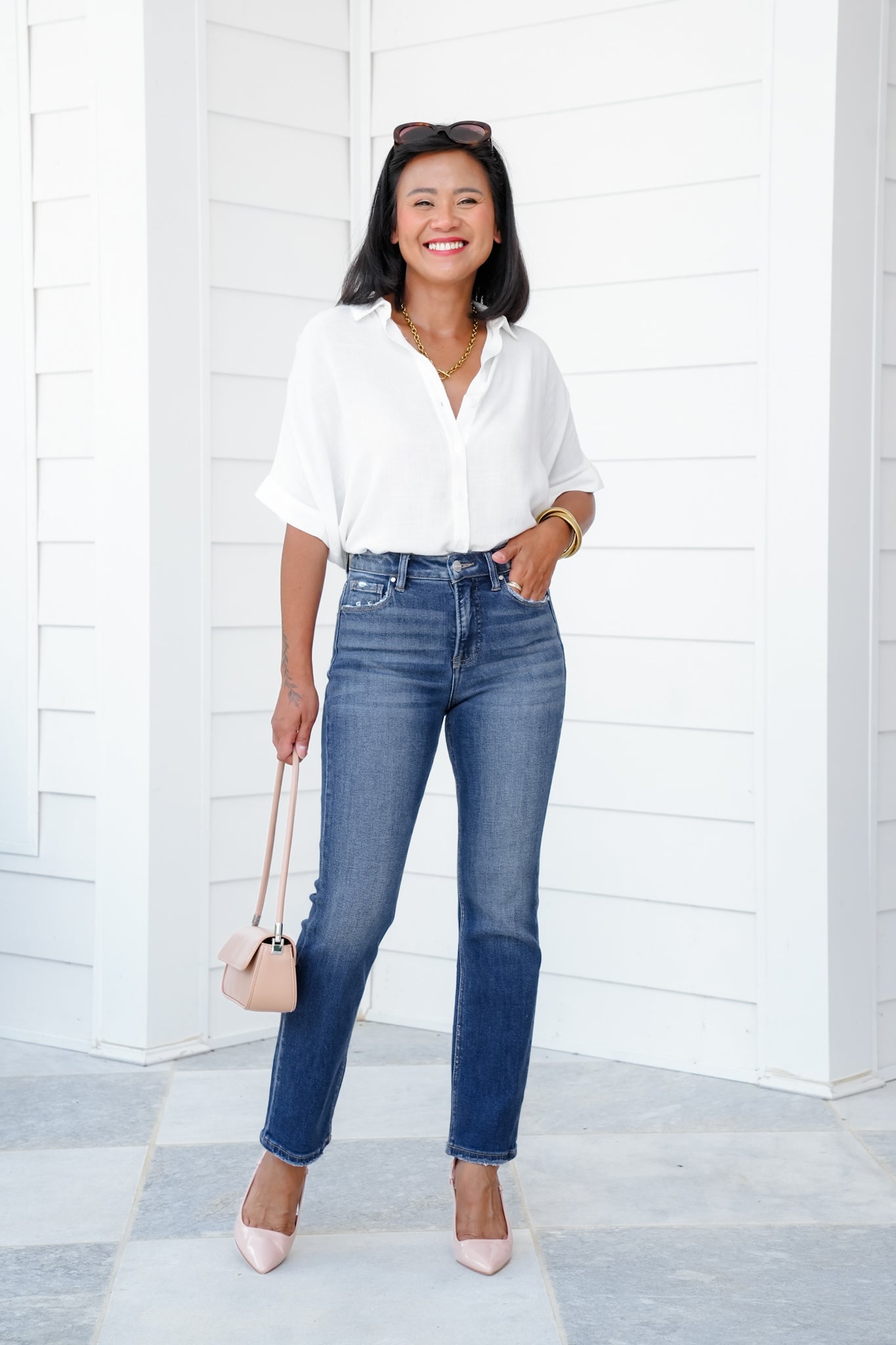 Risen High Rise Dark Wash Tummy Control Crop Straight Leg Jeans