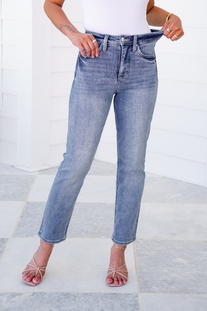 RFM High Rise Medium Wash Slim Straight Leg Jeans