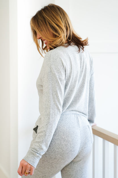 Grey Knit Long Sleeve V Neck Top