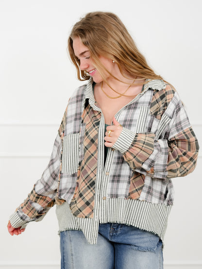 Plaid Pattern Long Sleeve Button Up Top