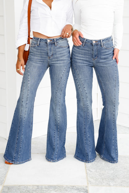 Judy Blue Golden Hour Mid Rise Flare Jeans with Double Angular Seam
