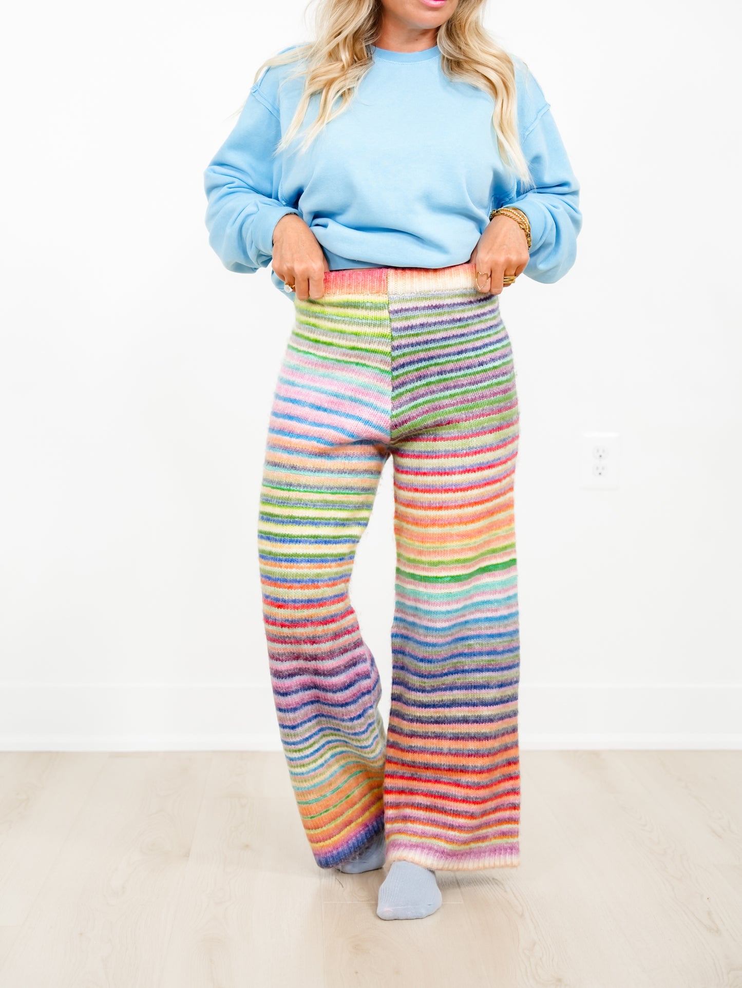Rainbow Stripe Elastic Waist Sweater Pants - Freckled Poppy