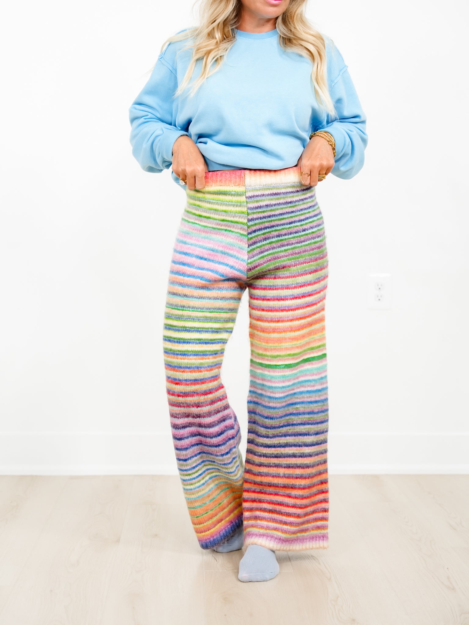 Rainbow Stripe Elastic Waist Sweater Pants - Freckled Poppy