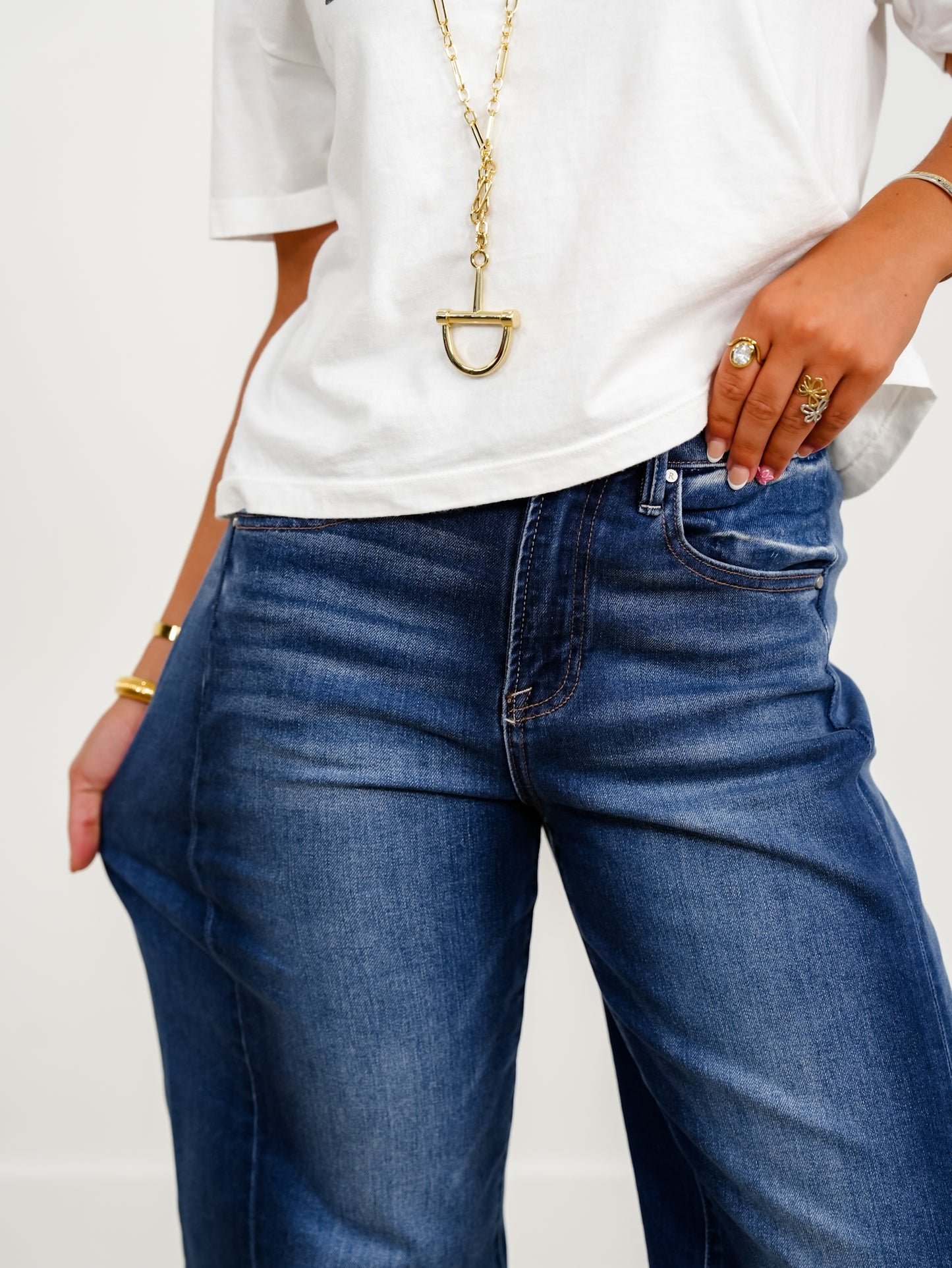 Risen High Rise Dark Wash Slouchy Cropped Cuffed Barrel Jeans