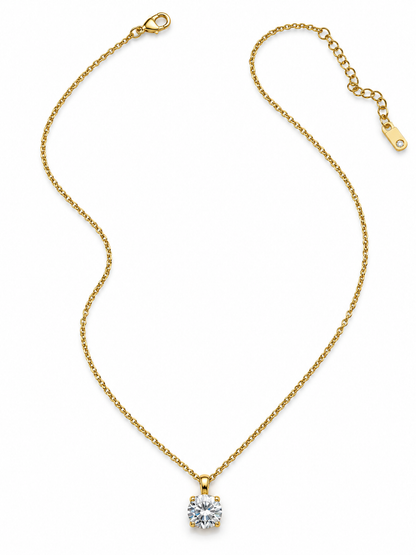 Golden Solitaire Crystal Pendant Necklace