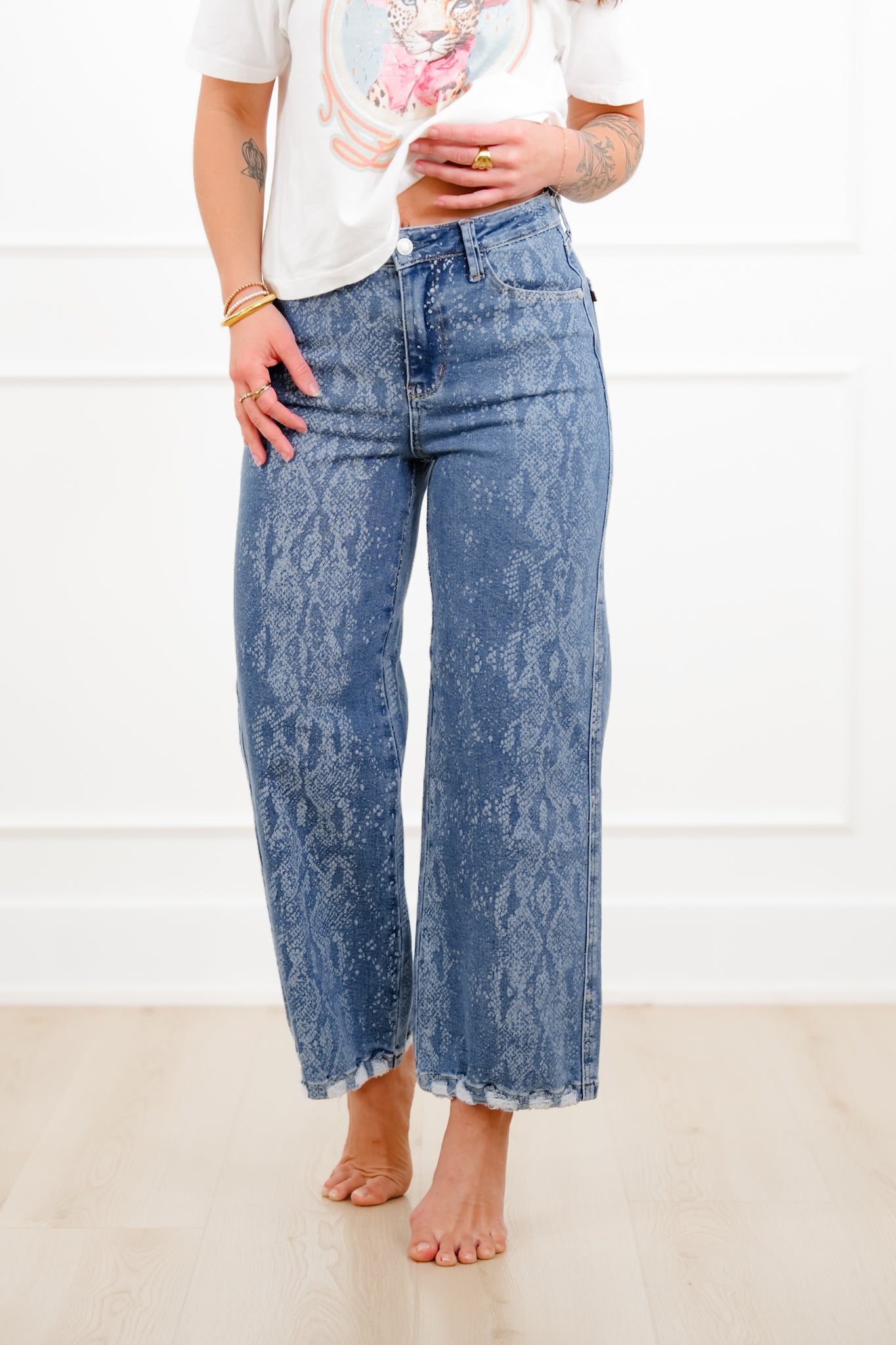 Judy Blue High Rise Snake Print Wide Leg Ankle Jeans